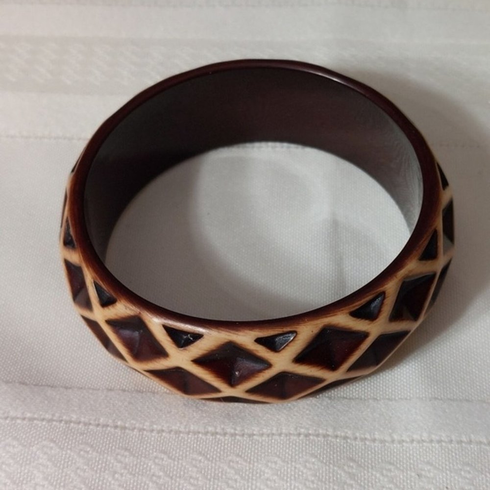 Vintage Rare 3D Waffle Lattice Texture Bangle Bracelet Reddish Brown